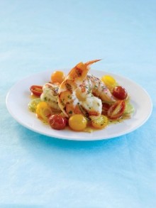 Grilled Prawns Over Roasted Cherry Tomatoes