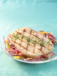Grilled Calamari Steaks with Sauteed Onions & Radicchio